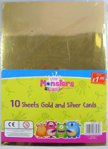 LITTLE MONSTERS 10 SHEETS GOLD & SILVER CARDS