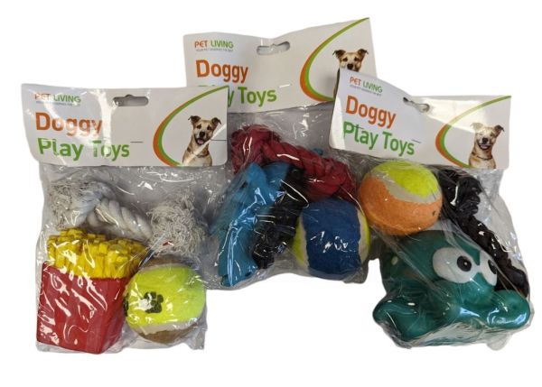 Pet Living Doggy Play Toys - Assorted Items - Pack of 3 - 24 x 18 x 6cm