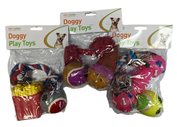 Pet Living Doggy Play Toys - Pack of 3 - 24 x 18 x 6cm - Assorted Designs