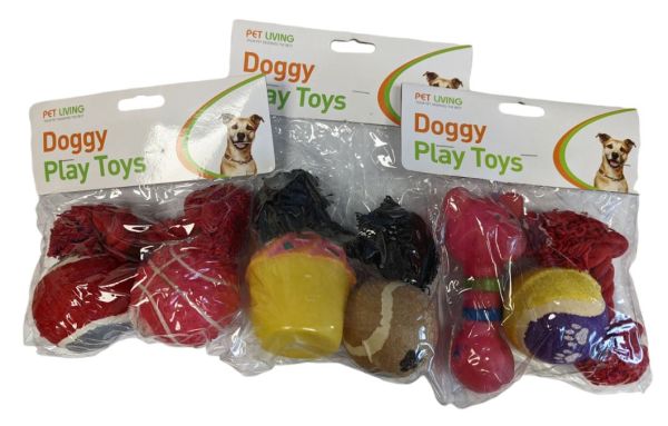 Pet Living Doggy Play Toys - Pack of 3 - 24 x 18 x 6cm - Assorted Items 