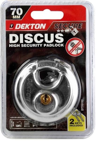 Dekton Heavy Duty Secure Discus High Security Padlock with 2 Keys - 70mm
