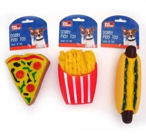 Pet Touch Squeaky Fast Food Doggy Play Toy - 18cm x 11cm - Assorted Colours