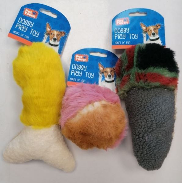 Pet Touch Squeaky Plush Doggy Play Toy - 25cm x 15cm - Assorted Designs