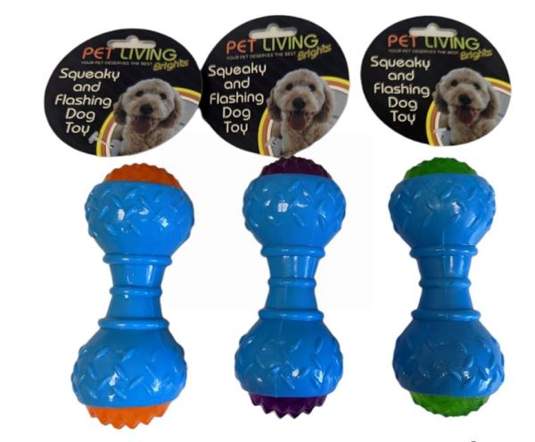 Pet Living Bright Squeaky and Flashing Dog Toy - Assorted Colours - 15 x 5cm