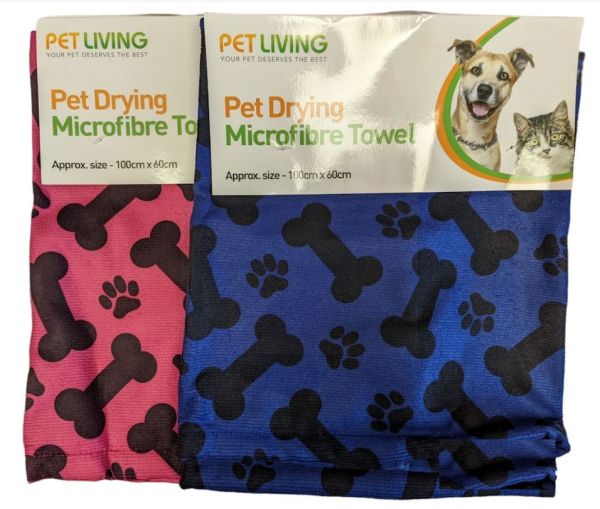 Pet Living Pet Drying Microfibre Towel - Assorted Colours - 100 x 60cm