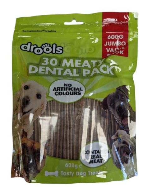 Drools Jumbo Meaty Dental Pack - Tasty Dog Treats - Pack of 30 - 600g