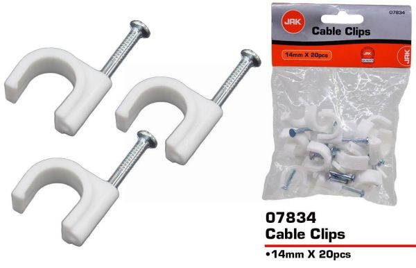 JAK Plastic Cable Clips - 14mm - Pack of 20