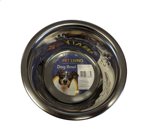 Pet Living Stainless Steel Embossed Dog Bowl - 16.5 x 6cm