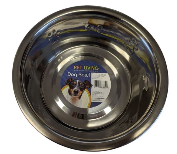 Pet Living Stainless Steel Embossed Dog Bowl - 21 x 7cm