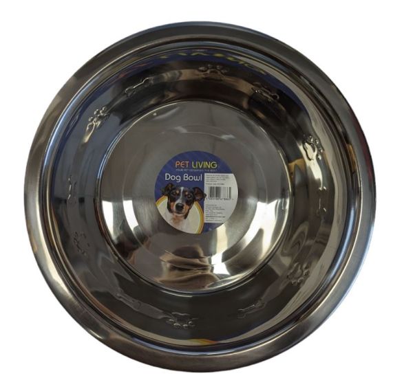Pet Living Stainless Steel Embossed Dog Bowl - 25.5 x 8cm