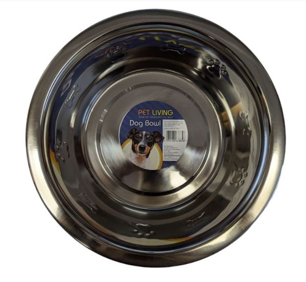 Pet Living Stainless Steel Embossed Dog Bowl - 29.5 x 10cm
