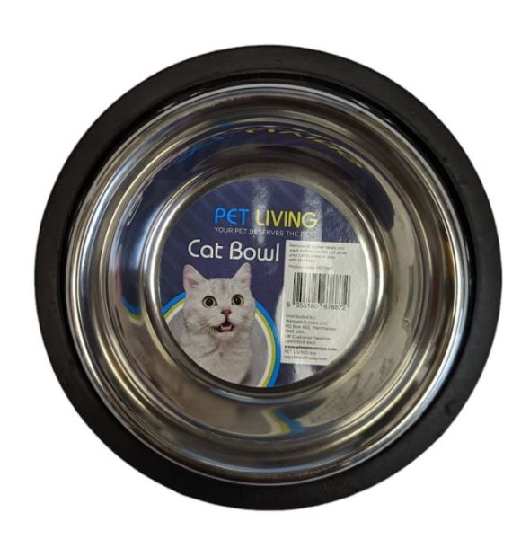 Pet Living Stainless Steel Anti-Skid Embossed Cat Bowl - 16 x 3cm
