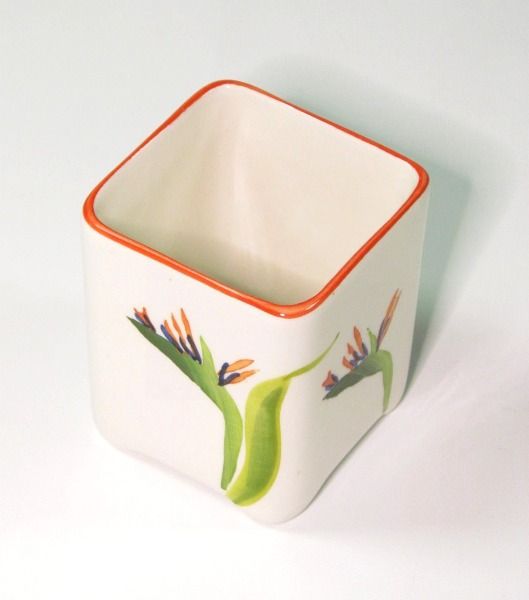 SQUARE CERAMIC PLANT POT WITH FLOWER PAINTING