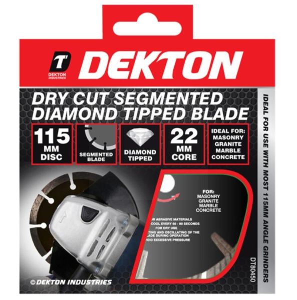 Dekton Dry Cut Segmented Diamond Tipped Blade - 115mm Disc - 22mm Core