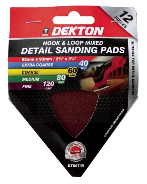 Dekton Hook & Loop Mixed Detail Sanding Pads - 93 x 93mm - Pack of 12