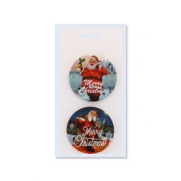 Santa and "Merry Christmas" design Badge - Pack of 2