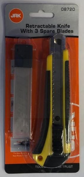 Retractable Utility Knife With 3 Spare Blades - Colours May Vary
