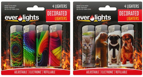 Decorated Refillable Lighters - Designs May Vary - Pack of 4 