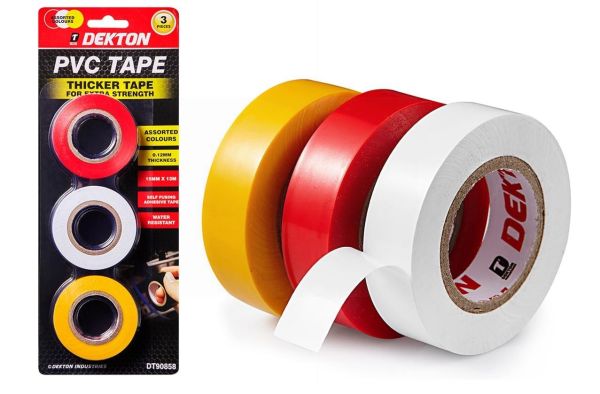 Dekton PVC Self Fusing Adhesive Tape for Extra Strength - Assorted Colours - 13M - Pack of 3