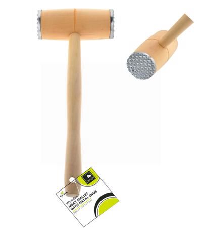 WOODEN TENDERIZER MEAT MALLET WITH METAL ENDS
