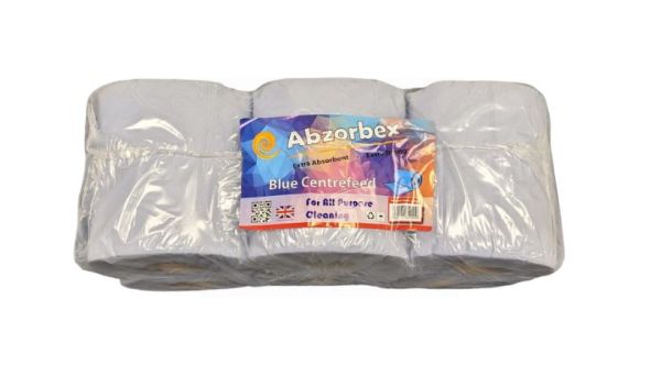 Abzorbex Multi Purpose Kitchen Cleaning Towel Paper Centre Feed Tissue Rolls - Blue - 60 Metres - 2 Ply - Extra Strong/Absorbent 