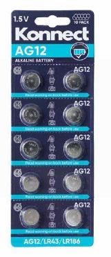 Konnect AG12 Alkaline Button Battery - 1.5V - Pack of 10