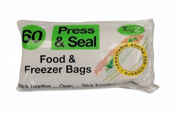 Tidyz Press & Seal Food & Freezer Bags - Pack of 60 - 17 x 20.5cm