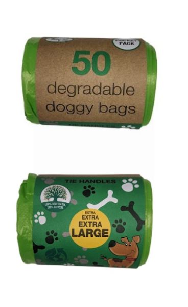 Tidyz Extra Large Degradable Dogg Bags with Tie Handles - 36 x 32cm - Green - Roll of 50