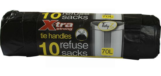 Tidyz X-tra Strong Tie Handle Refuse Sacks - Roll of 10 - 70 Litres