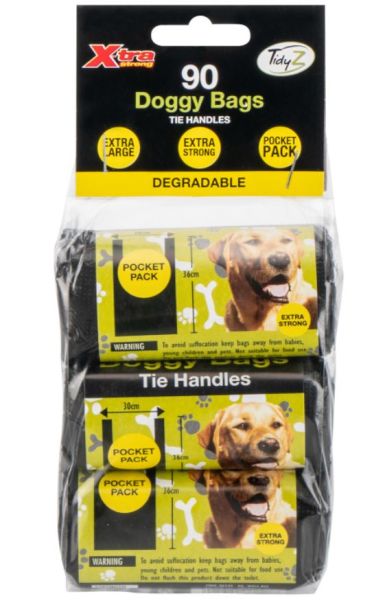 Tidyz Extra Strong Degradable Doggy Bags with Tie Handles - 32 x 36cm - Pack of 90