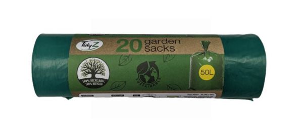 Tidyz Sustainable Garden Sacks - 50L - 120 x 72cm - Green - Roll of 20
