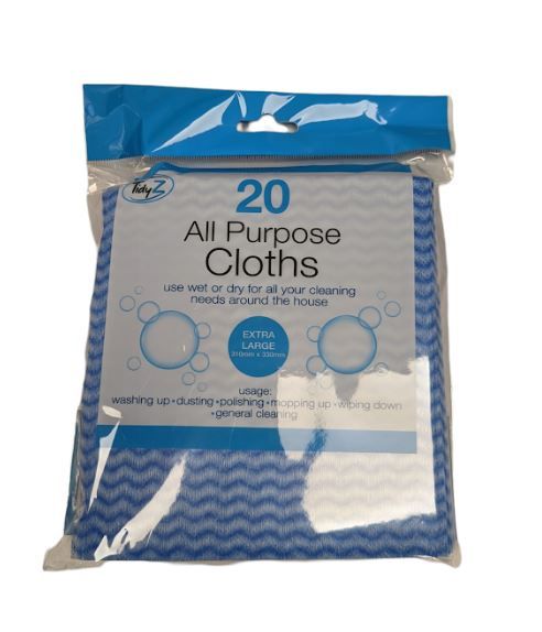 Tidyz Extra Large All Purpose Clothes - 330 x 310mm - Blue - Pack of 20
