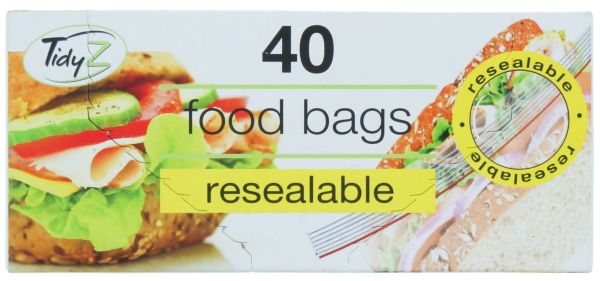 Tidyz Resealable Food Bags with Ultimate Strength - Pack of 40 - 17 x 19cm