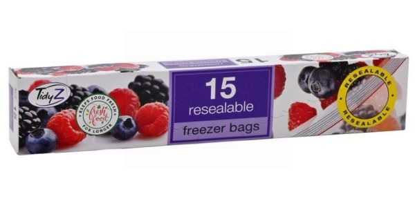 Tidyz Resealable Freezer Bags - 25 x 25cm approx. - Pack Of 15