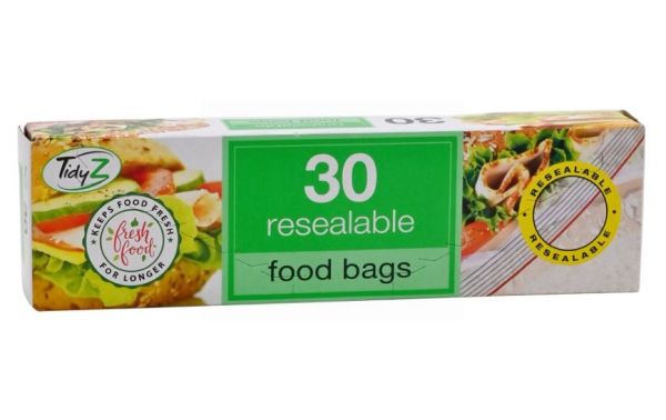 Tidyz Ultimate Strength Resealable Food Bags - 19 x 17cm - Pack of 30