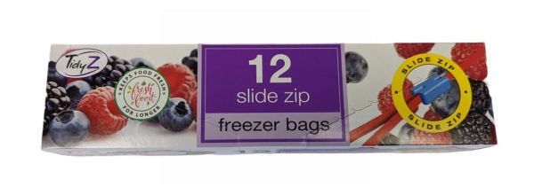 Tidyz Freezer Bags with Slide Zip - 22 x 22cm approx. - Pack Of 12