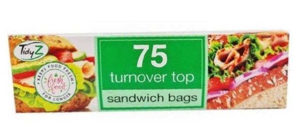 Tidyz Strong Turnover Top Sandwich Bags - 23 x 17cm - Pack of 75