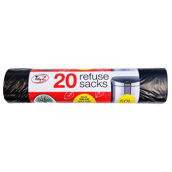 Tidyz Extra Value Refuse Sacks - 50L - Black - Pack of 20 