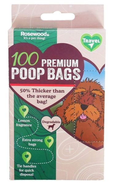 Premium Fragranced Degradable Extra Strong Poop Doggy Bags - 26 x 34cm - Pack Of 100