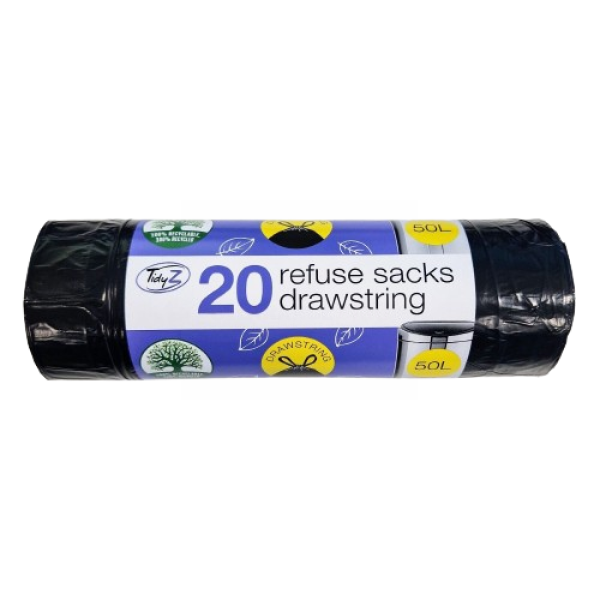 TIDYZ DRAWSTRING REFUSE SACKS - 50L - PACK OF 20