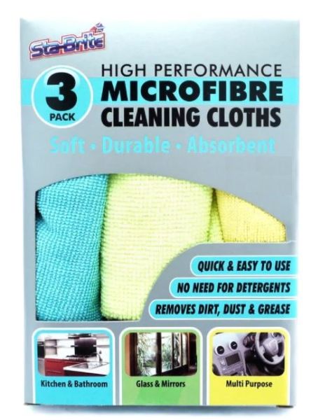 Sta-Brite High Performance Microfibre Cleaning Cloths - Pack Of 3