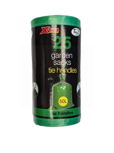 Tidyz Extra Strong Garden Sacks With Tie Handles - Green - Pack Of 25 - 50L - 89 x 120cm