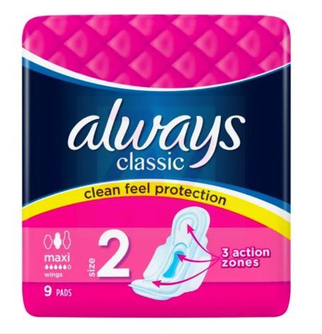 Always Classic Maxi Sanitary Pads/Towels With Wings - Pack Of 9 - 0% VAT