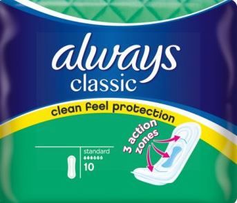 Always Classic Standard Sanitary Pads - Pack Of 10 - 0% VAT
