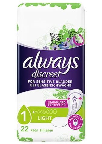 Always Discreet Sanitary Pads for Sensitive Bladder - Light - Dermatologically Tested - Pack of 22 - 0% VAT