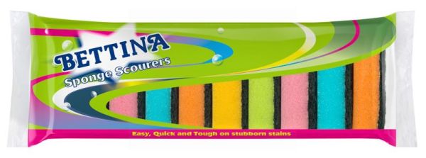 Bettina Sponge Scourers - Assorted Colours - Pack of 10