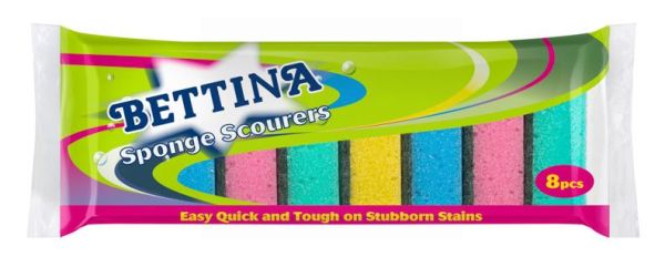 Bettina Easy, Quick & Tough Sponge Scourers - Assorted Colours - Pack of 8