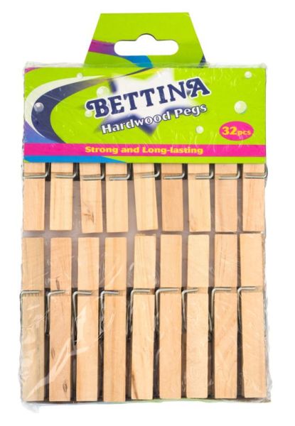 Bettina Strong & Long Lasting Hardwood Pegs - Pack of 32