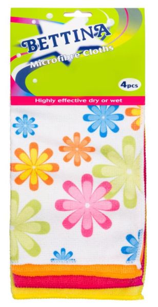 Bettina Highly Effective Microfibre Cloths - Assorted Colours - Pack of 4