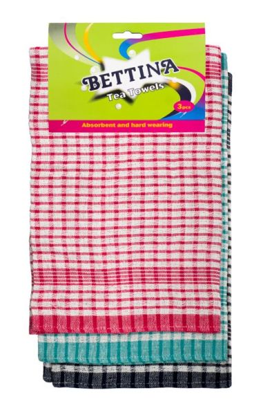 Bettina Absorbent & Hard Wearing Tea Towels - Assorted Colours - Pack of 3